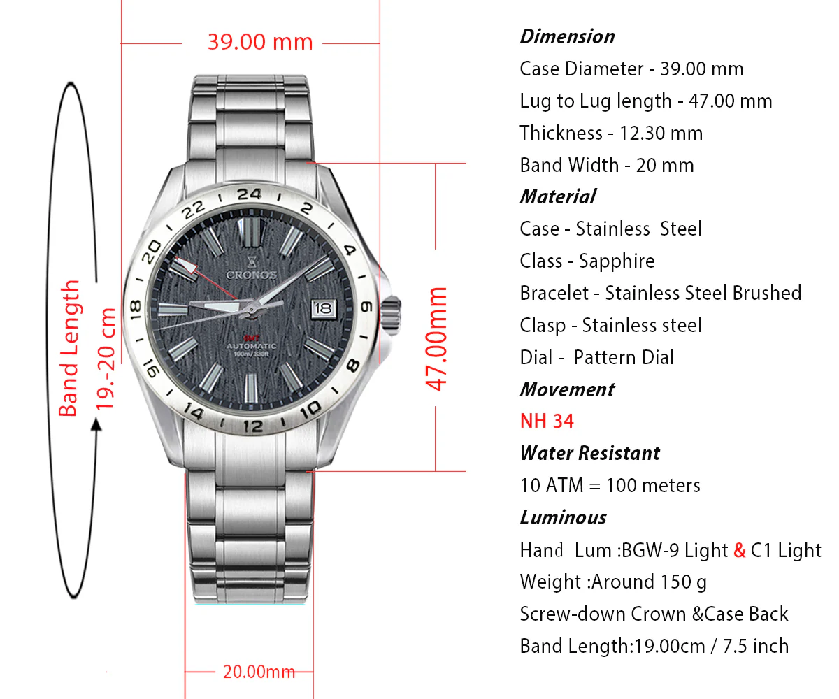★★US Warehouse★★Cronos 39mm GMT NH34 Mechanical Men Watch L6029 V2 - Image 21